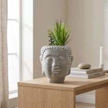 Artikel Künstliche Sukkulenten im Buddhatopf aus Beton Grau Ø12cm H25cm