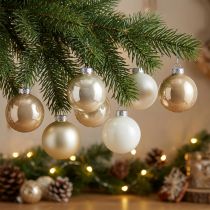 Artikel Christbaumkugel-Mix, Weihnachtsdeko, Mini-Baumschmuck Weiß/Perlmutt H4,5cm Ø4cm Echtglas 24 St