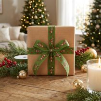 Artikel Grünes Dekoband mit Rentiermotiv 25mm x 20m aus Baumwolle für Weihnachten