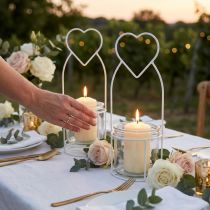 Artikel Windlicht aus Glas und Metall Weiss Herzmotiv Ø12cm H30cm 2er-Set