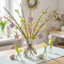 Artikel Holzblumen Hängedeko, 24 Stück, Lila, Rosa, Weiss, 4,5 cm, aus Holz