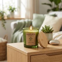 Artikel Duftkerze im grünen Glas aus Naturwachs mit Aloe-Vera-Duft, 85 × 70 mm