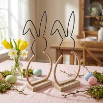 Artikel Osterhasen Tischdeko aus Draht und Holz 24cm, Set mit 2 Stück, Boho-Stil