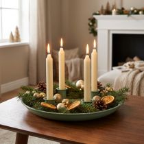 Artikel Kerzenteller Adventskranz grün mit vier Kerzenhaltern 24 cm aus Metall