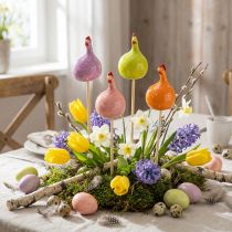Artikel Hühnerstecker aus Keramik, bunt, 7,5 cm, für Blumenarrangements und Tischdeko, 4er-Set