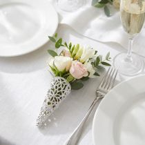 Artikel Magnetischer Blumenanstecker aus Kunststoff und Metall, 4,5 cm, Silber, filigranes Blumendesign