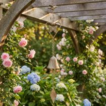 Artikel Metall-Windspiel mit Herz, Glocke und Schmetterling, antik, Türkisgrün, 72cm, Gartendeko
