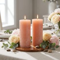 Artikel 2er Set durchgefärbte Stumpenkerzen 85x200mm Peach für Innenbereiche