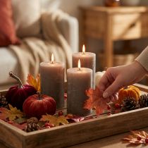 Artikel Durchgefärbte Stumpenkerzen aus Wachs Braun 60x100mm 4er-Set für Herbstdeko