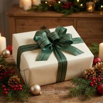 Artikel Kräuselband Geschenkband Polyester Grün mit Goldstreifen 5mm x 250m