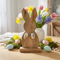 Artikel Osterhase aus Mangoholz mit silbernen Eiern, 31 cm, Tischdekoration für Ostern