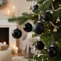 Artikel Christbaumkugeln Schwarz Ø6cm H6,5cm 24 Stück aus Echtglas