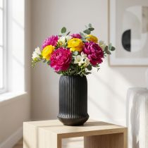 Artikel Keramikvase Schwarz mit Rillen Ø13cm H20cm