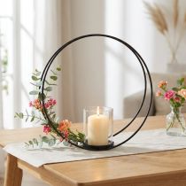 Artikel Dekoring Windlicht Metall Ø35cm Schwarz mit Glaszylinder für Kerzen