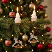 Artikel Weihnachtsbaum-Kerzenhalter Schaukelpferd aus Metall und Kunststoff 20 cm Gold 3er-Set