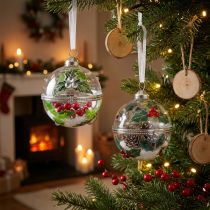 Artikel Christbaumkugeln aus Glas zum Befüllen Stechpalmenmotiv Ø6 cm 2 Stück