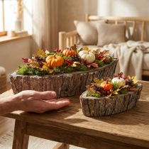 Artikel Pflanzschalen-Set aus Holz mit Baumrinde, rechteckig, 46x31,5cm, natur, für Innen- und Aussenbereich
