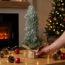 Artikel Künstlicher Mini-Weihnachtsbaum beschneit im Jutesack H41cm Grün-Weiss