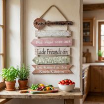 Artikel Deko-Schild Küchenregeln Holz 38x49cm mit Baumwollkordel mehrfarbig für Wanddeko