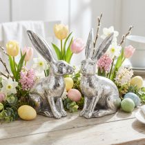 Artikel Sitzender Osterhase Silber aus Polyresin 13 cm 2er-Set Dekoration für Ostern