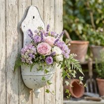 Artikel Shabby Chic Wandschale Metall Halbrund Weiss 24×10×47cm für Wanddeko und Trockenblumen