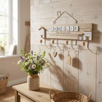 Artikel Wandgarderobe mit Haken aus Holz und Metalldraht 45cm im Landhausstil