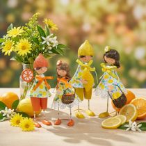 Artikel Kleine Figuren aus Metall und Polyresin, Zitrusfrüchte, 17–18 cm, Set aus 4 Stück, sommerliche Dekoration