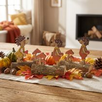 Artikel Igel-Dekofiguren aus Holz auf Baumstamm, Herbstmotiv mit Pilzen, 11 cm, Set aus 6 Stück