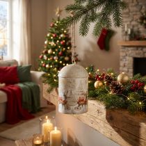Artikel Weihnachtsglocke aus Metall mit Rentiermotiv 26cm Weiss und Gold