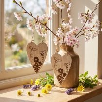 Artikel Dekohänger Holzherz 10x15cm mit Bienen und Blumenmotiv, 6 Stück