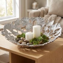Artikel Dekoschale aus Metall Silber Gingko Ø43cm H11cm Wohnraumdekoration