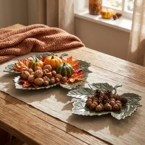 Artikel Metall Dekoschale in Form von Herbstblättern, Ø 33/40 cm, Anthrazit, 2er-Set für Innenbereich