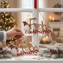 Artikel Holz-Schriftzug Frohe Weihnachten mit Wichtel, Fensterdekoration, 30 × 0,5 × 16 cm, Rot-Natur, 2 Stück