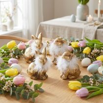 Artikel Osterhasen Figuren Goldfarben Keramik mit Feder Dekoration H10cm 4er Set