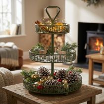 Artikel Metall-Etagere mit Tannenmuster, 3 Etagen, Grün, Ø 36 cm, H 49 cm