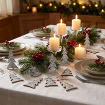Artikel Glitzernder Streutannenbaum aus Holz 4cm Silber 48 Stück