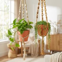 Artikel Makramee Blumenampel mit Ton-Hängetöpfen Ø12,5cm H75cm, 2er-Set, für Innen- und Aussenbereiche