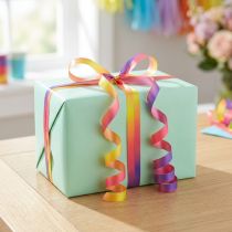 Artikel Kräuselband Polyester Geschenkband 10mm x 250m Gelb Pink Lila Farbverlauf
