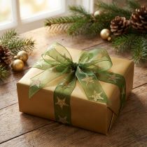 Artikel Sternenband aus Organza Grün Gold 25mm x 18m für Weihnachtsdekoration