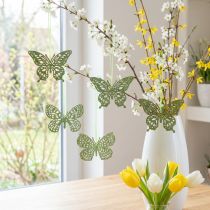 Artikel Dekohänger Schmetterling aus Holz Grün Glitter 8 cm 12er-Set für Frühlingsdeko