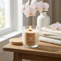 Artikel Duftkerze im Glas aus Naturwachs mit Holzdeckel 85×70mm Wild Orchid