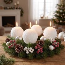 Artikel Adventskerzen Set 4 Stück, Kugelkerzen Schneeball-Optik Ø80mm Weiss, aus Wachs für Weihnachtsdeko
