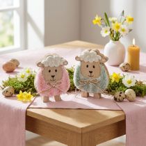 Artikel Holz-Deko Schaf 11cm, Rosa/Grün, 6er Set – Frühlings- und Osterdekoration