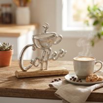 Artikel Metall-Holz-Deko Coffee Aufsteller 25x5x26cm natur-silber