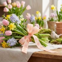 Artikel Blumenband Polyester Geschenkband mit Blumenmuster Apricot Pastell 15mm x 20m