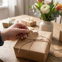 Artikel Kraftpapier Herzklammern mit Spruch, Holzklammer, 7 cm, 48 Stück