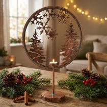 Artikel Dekoring aus Metall mit Teelichthalter, Wintermotiv, Ø37,5cm, Bronze