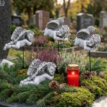 Artikel Grabschmuck Dekostecker Engel, liegend, 6 cm, hellgrau, 4 Stück