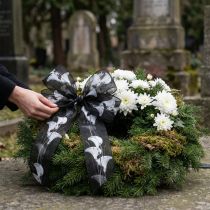 Artikel Schwarzes Trauerband mit Calla-Motiv, 40 mm Breite, 15 m Länge, Polyester-Polyamid-Mischung