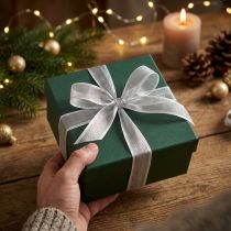 Artikel Geschenkband Silber Polyester 25mm x 25m mit Ringeleffekt für Dekoration und Verpackung